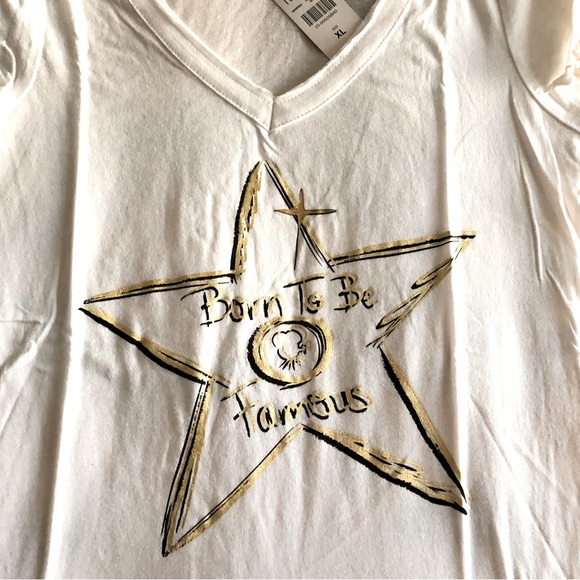 V-Neck White Cotton T Shirt Star Born to Be Famous Print T-Shirt by MAX rave - Picture 2 of 10